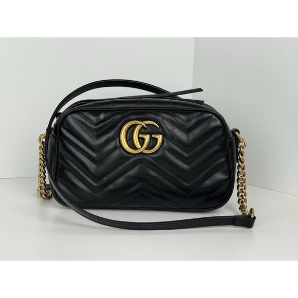 Gucci Small GG Marmont Matelasse Black Leather Chain Shoulder Bag - Picture 1 of 16